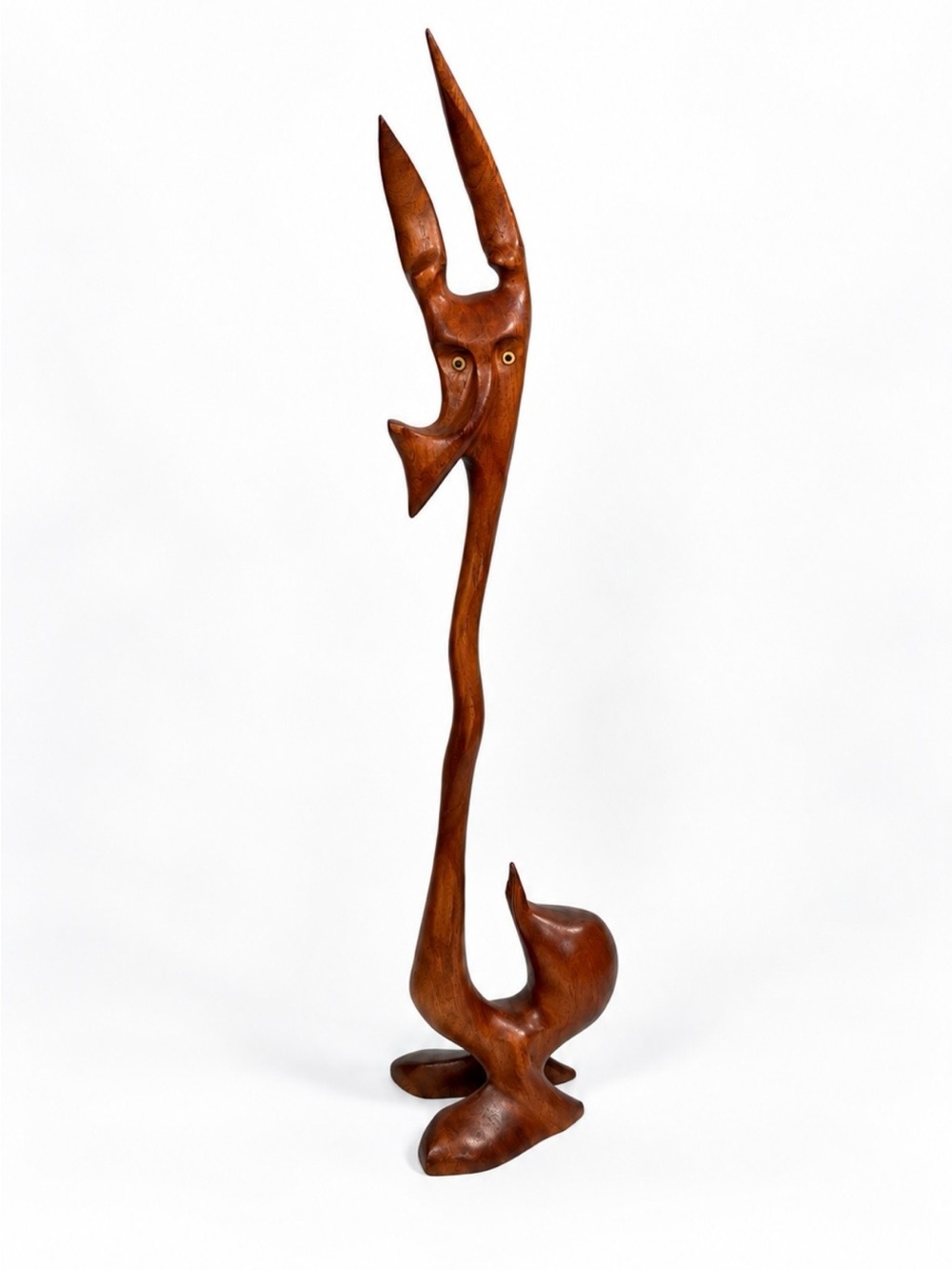 Rare Knud Albert Denmark Teak Wood Sculpture 23” Horned Hare Jackalope Antelope